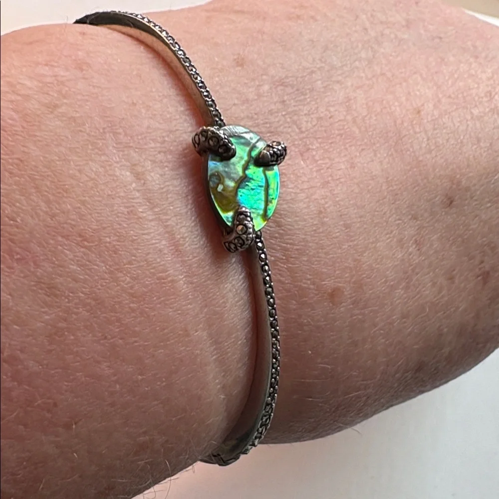 Unique Judith Jack Abalone and Marcasite Sterling Silver Bangle Bracelet